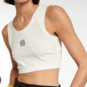 Loewe Anagram cotton white sleeveless crop top. Ribbed. Medium